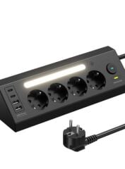 Ftr-22 Gece Lambalı Akım Korumalı Çoklu Priz - Siyah