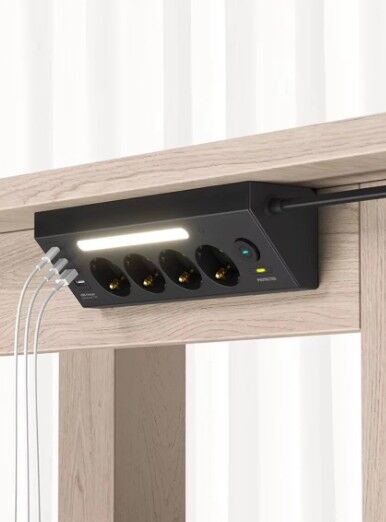 Ftr-22 Gece Lambalı Akım Korumalı Çoklu Priz - Siyah