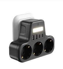 Çoklu Gece Lambalı Priz Yüksek Gerilim Korumalı 3'LÜ Priz