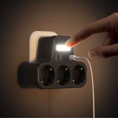 Çoklu Gece Lambalı Priz Yüksek Gerilim Korumalı 3'LÜ Priz