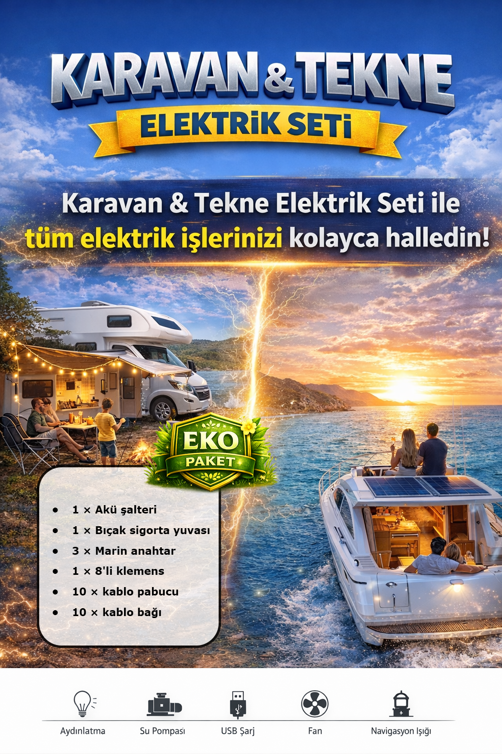 karavan & tekne elektrik tesisat seti ( eko paket)