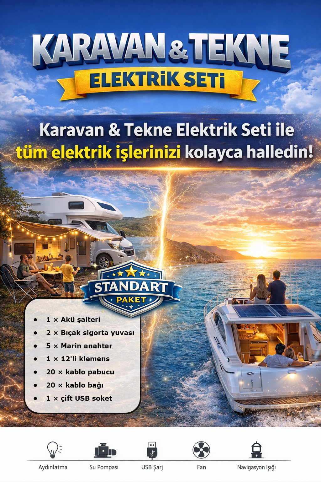 karavan & tekne elektrik tesisat seti ( standart paket)
