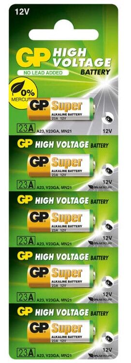 GP Batteries GP23A Süper Alkalin 23A/MN21/V23GA Boy Pil, 12 Volt, 5'li Kart